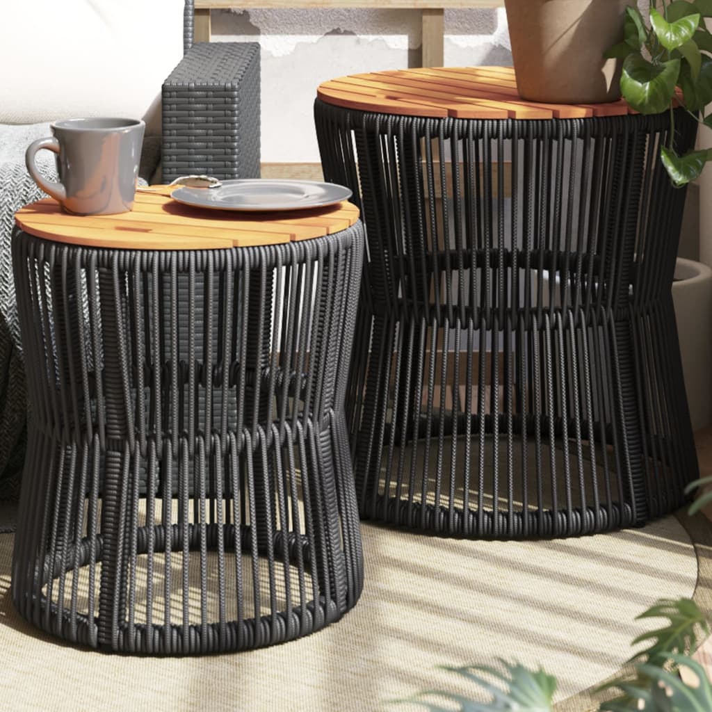 vidaXL Patio Side Tables 2 pcs with Wooden Top Black Poly Rattan-0