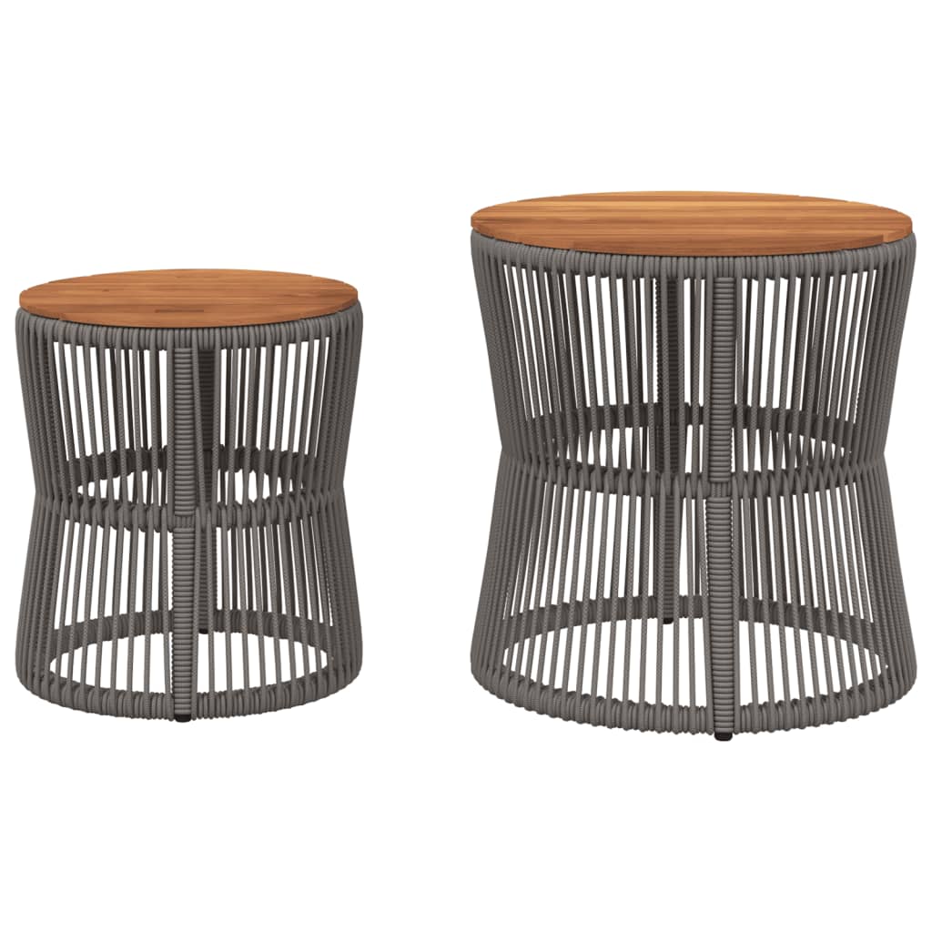 vidaXL Patio Side Tables 2 pcs with Wooden Top Gray Poly Rattan-4