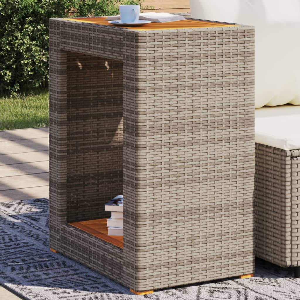 vidaXL Patio Side Table with Wooden Top Beige 39.4"x15.7"x29.5" Poly Rattan-9