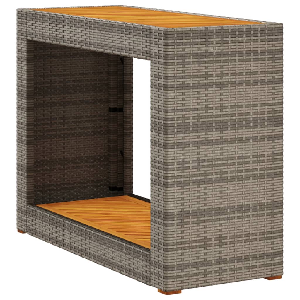 vidaXL Patio Side Table with Wooden Top Beige 39.4"x15.7"x29.5" Poly Rattan-4