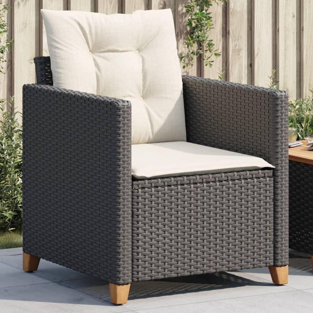 vidaXL Patio Chair with Cushions Black Poly Rattan-0