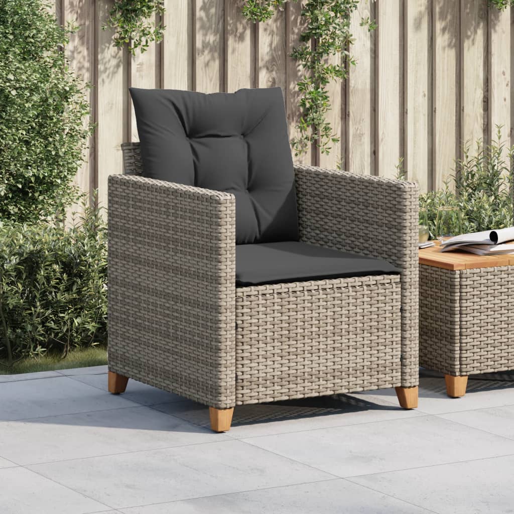 vidaXL Patio Chair with Cushions Gray Poly Rattan-1