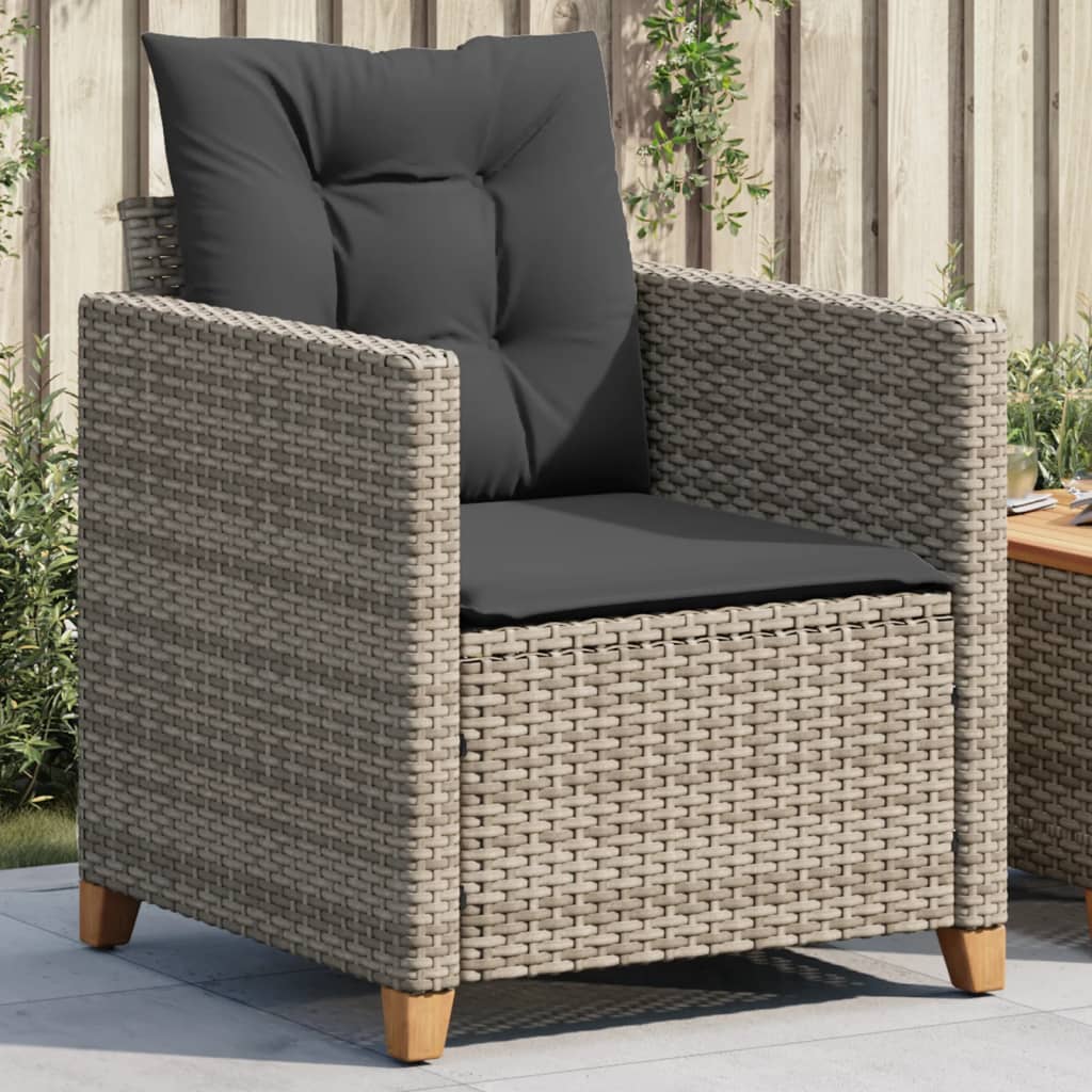 vidaXL Patio Chair with Cushions Gray Poly Rattan-0