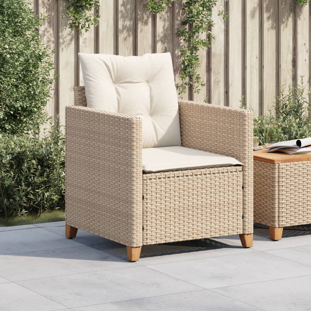 vidaXL Patio Chair with Cushions Beige Poly Rattan-2