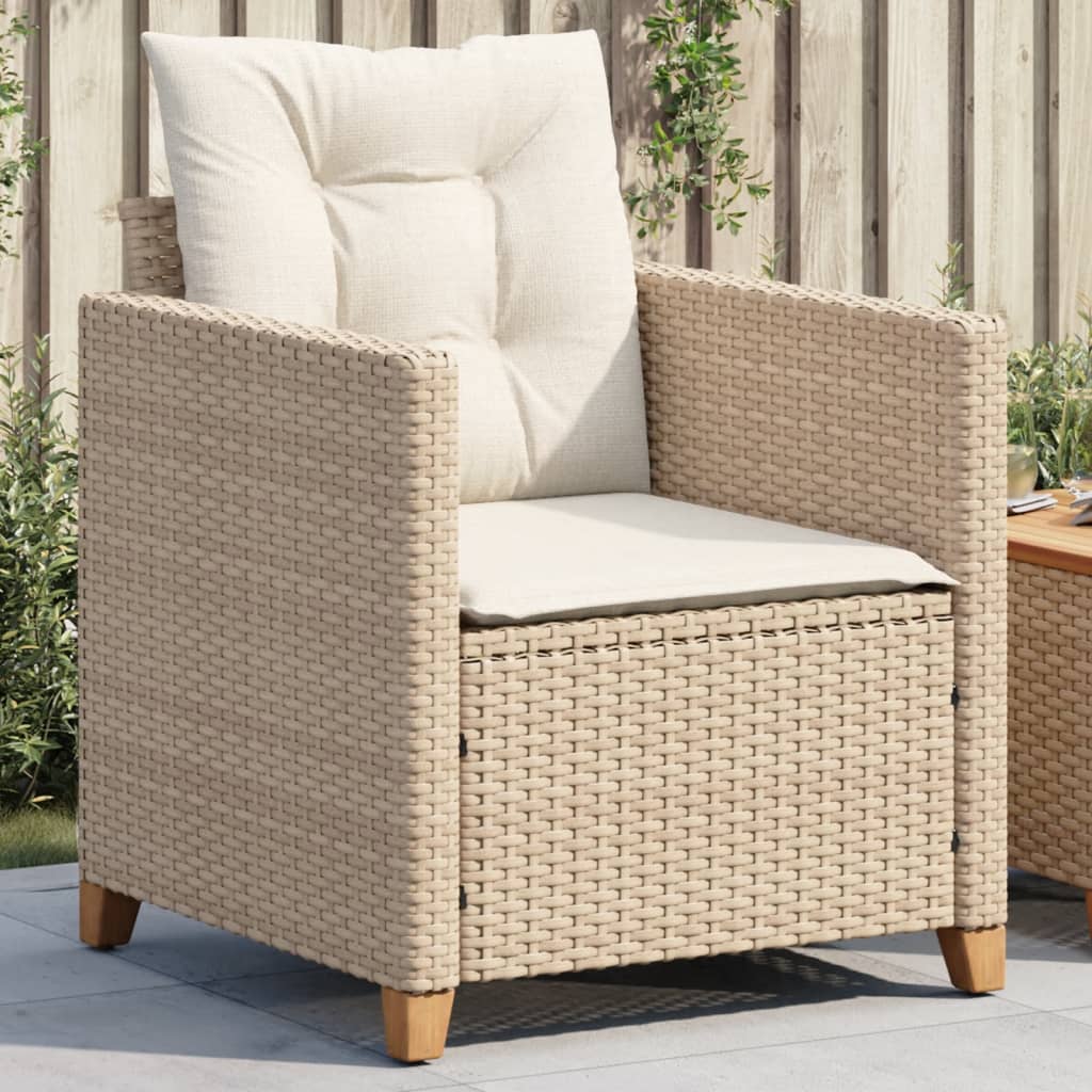 vidaXL Patio Chair with Cushions Beige Poly Rattan-0