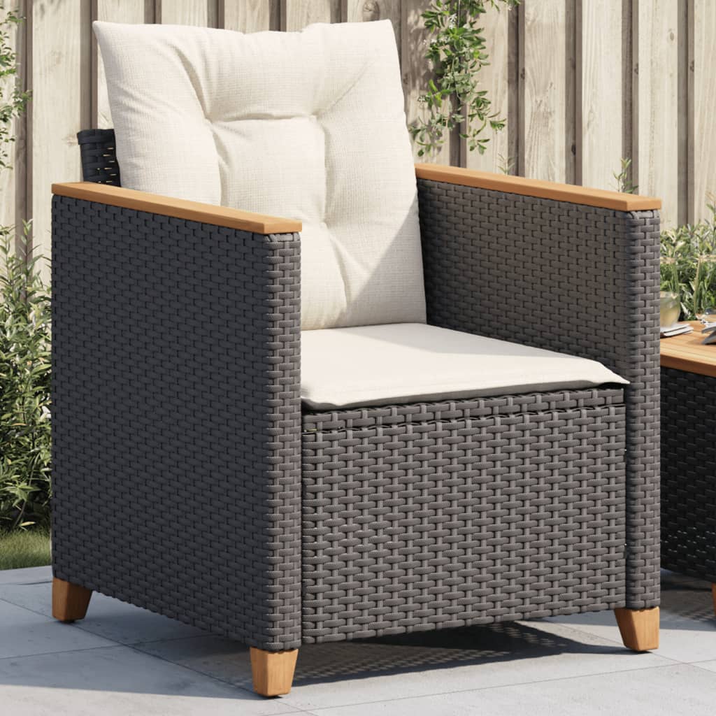 vidaXL Patio Chair with Cushions Black Poly Rattan-0