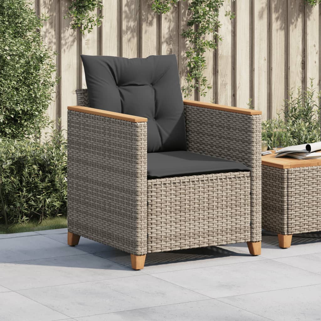 vidaXL Patio Chair with Cushions Gray Poly Rattan-3