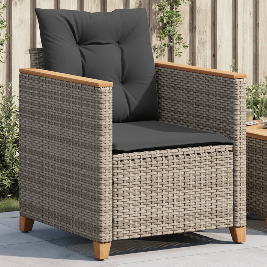 vidaXL Patio Chair with Cushions Gray Poly Rattan-0