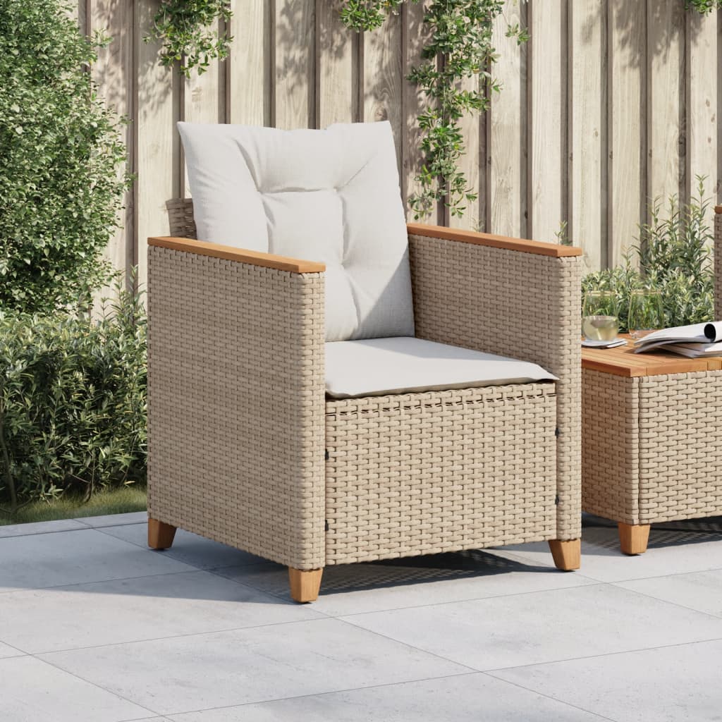 vidaXL Patio Chair with Cushions Beige Poly Rattan-1