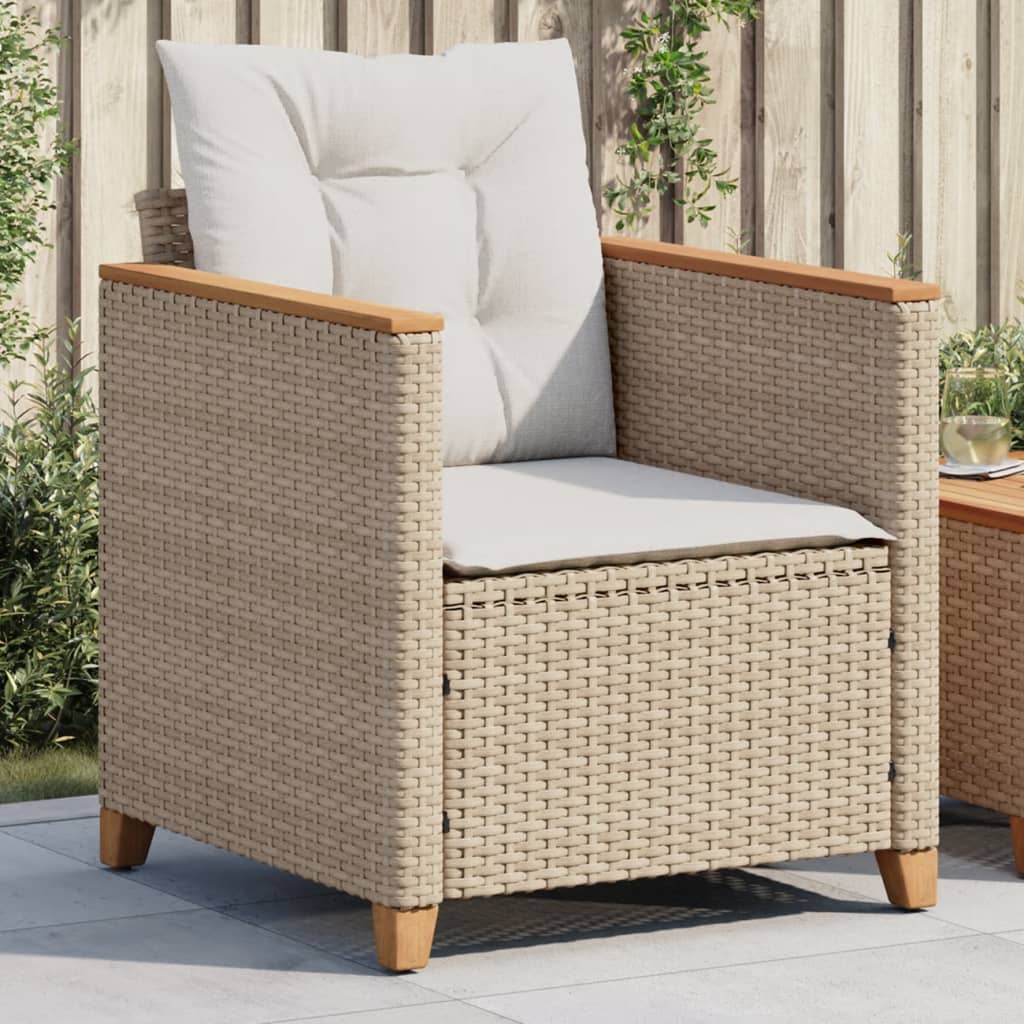 vidaXL Patio Chair with Cushions Beige Poly Rattan-0