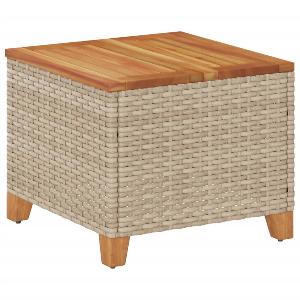 vidaXL Patio Table Beige 17.7"x17.7"x14.6" Poly Rattan Acacia Wood-4