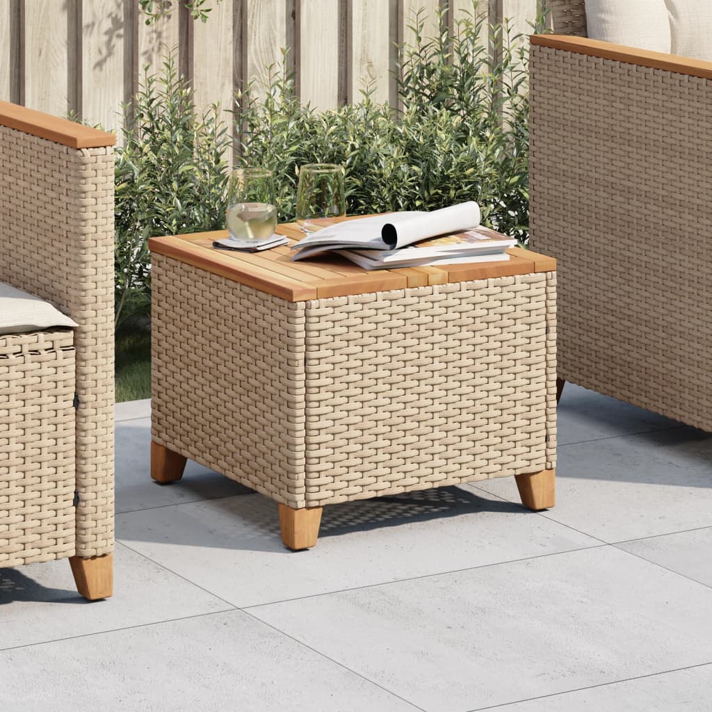 vidaXL Patio Table Beige 17.7"x17.7"x14.6" Poly Rattan Acacia Wood-2