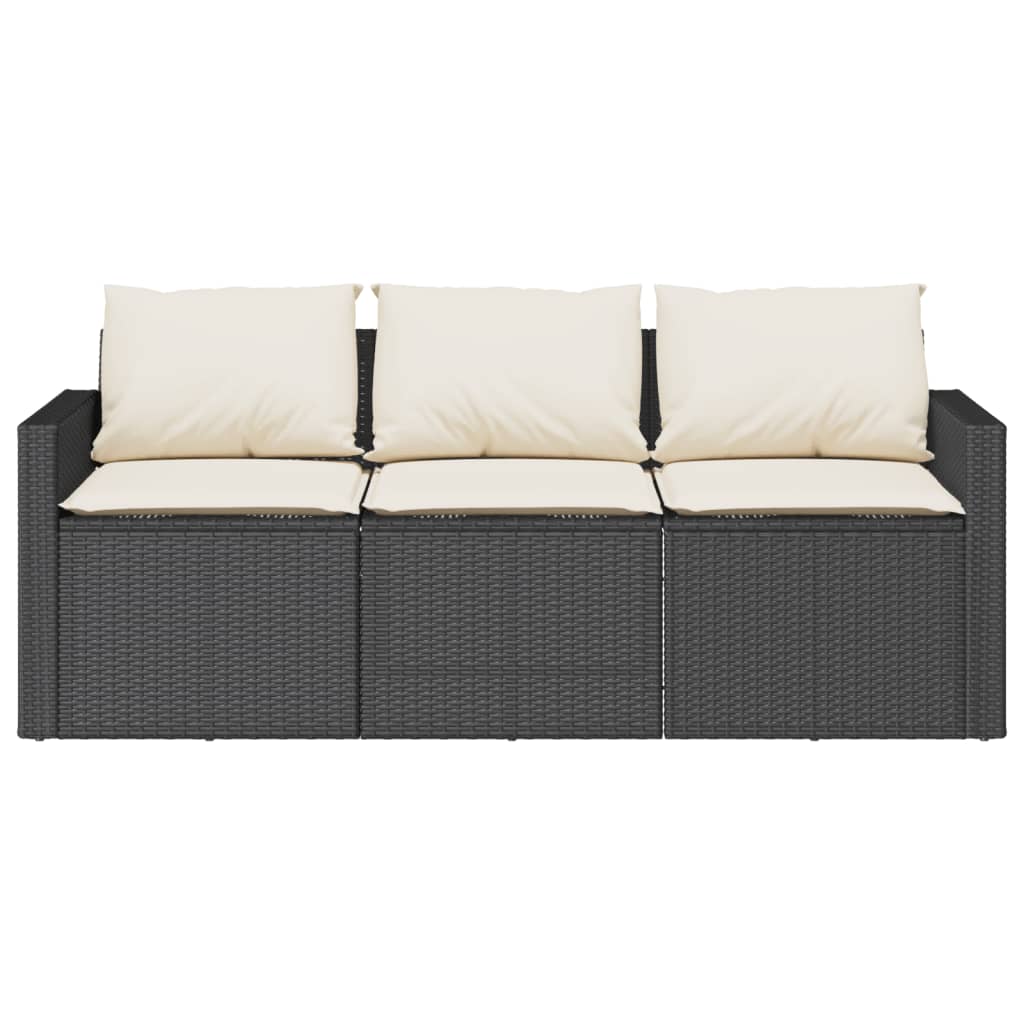 vidaXL Patio Sofa with Cushions 3-Seater Black Poly Rattan-3