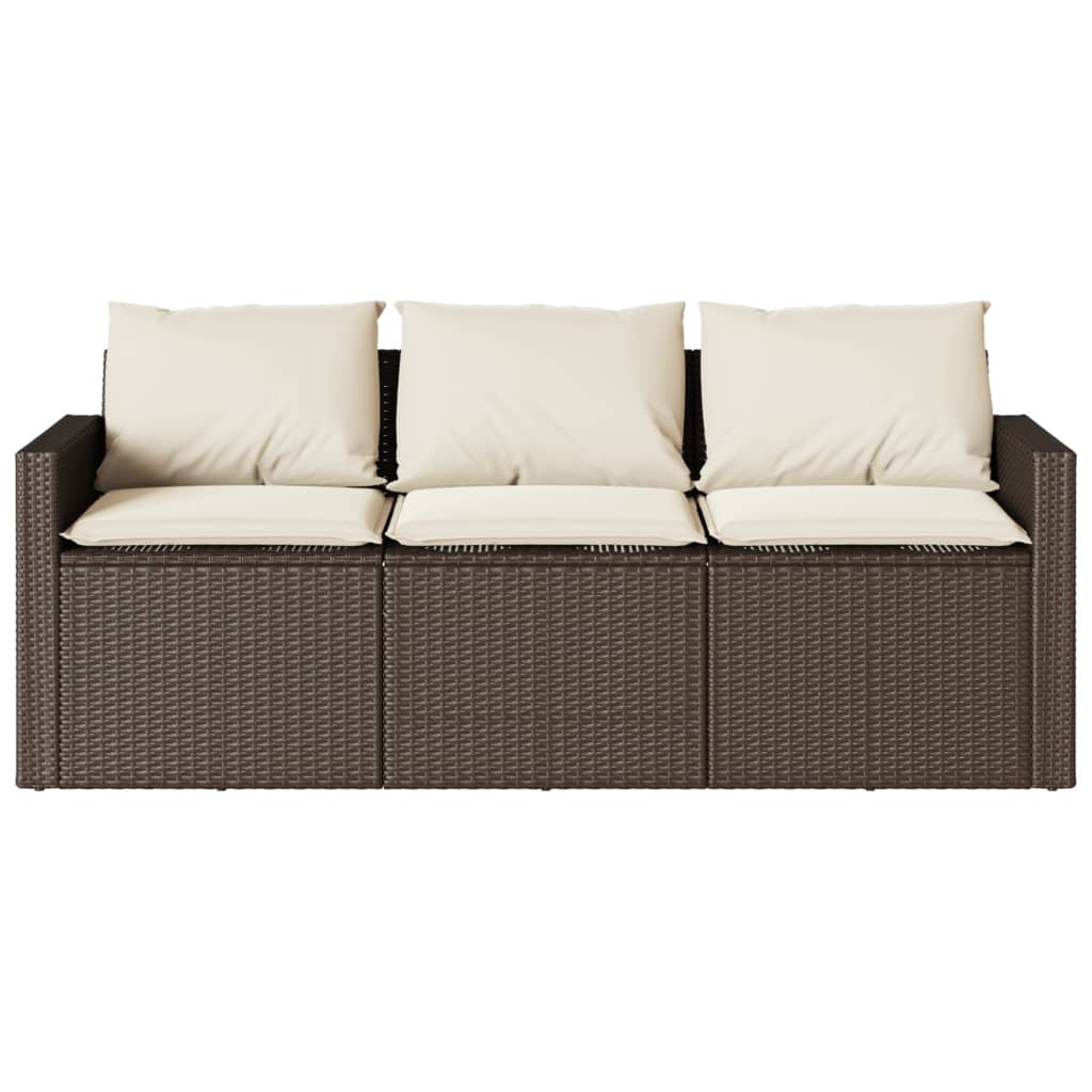 vidaXL Patio Sofa with Cushions 3-Seater Brown Poly Rattan-3