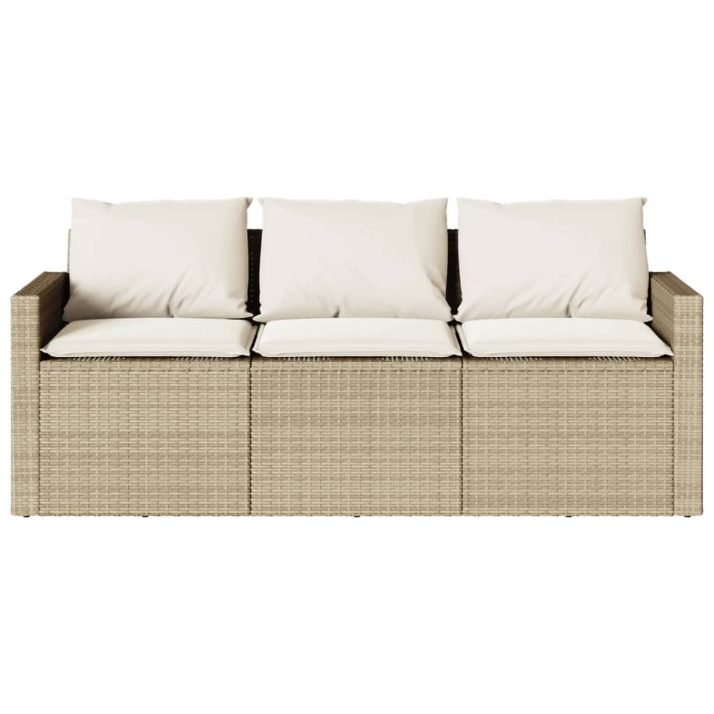 vidaXL Patio Sofa with Cushions 3-Seater Beige Poly Rattan-3