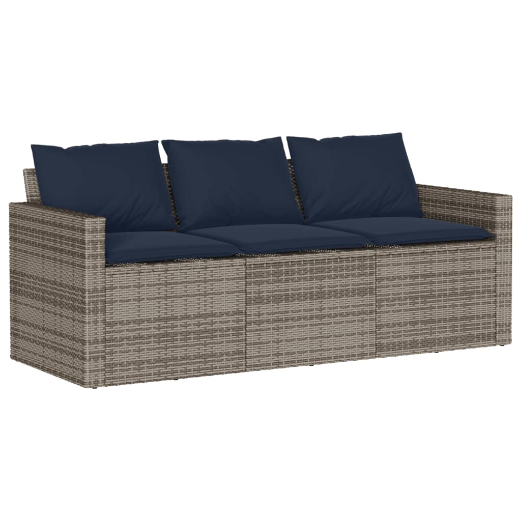 vidaXL Patio Sofa with Cushions 3-Seater Seating Poly Rattan Brown/Gray/Black-1