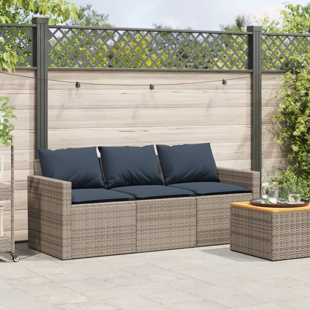 vidaXL Patio Sofa with Cushions 3-Seater Seating Poly Rattan Brown/Gray/Black-2