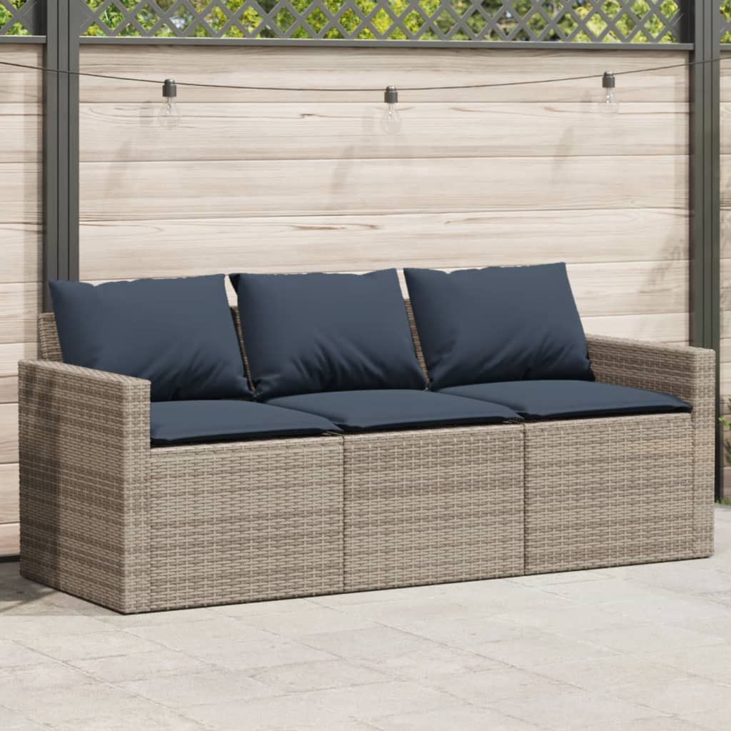 vidaXL Patio Sofa with Cushions 3-Seater Seating Poly Rattan Brown/Gray/Black-0