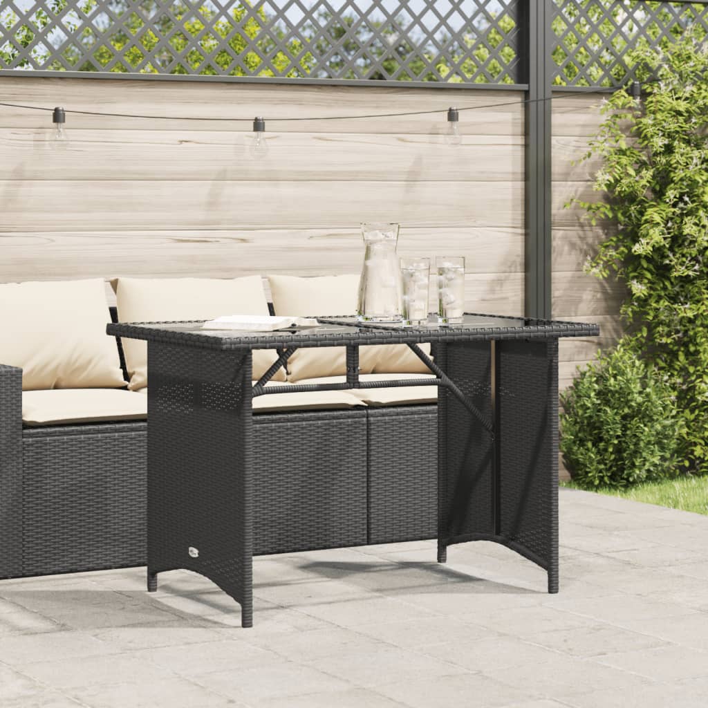 vidaXL Patio Table with Glass Top Black 43.3"x26.8"x27.6" Poly Rattan-1