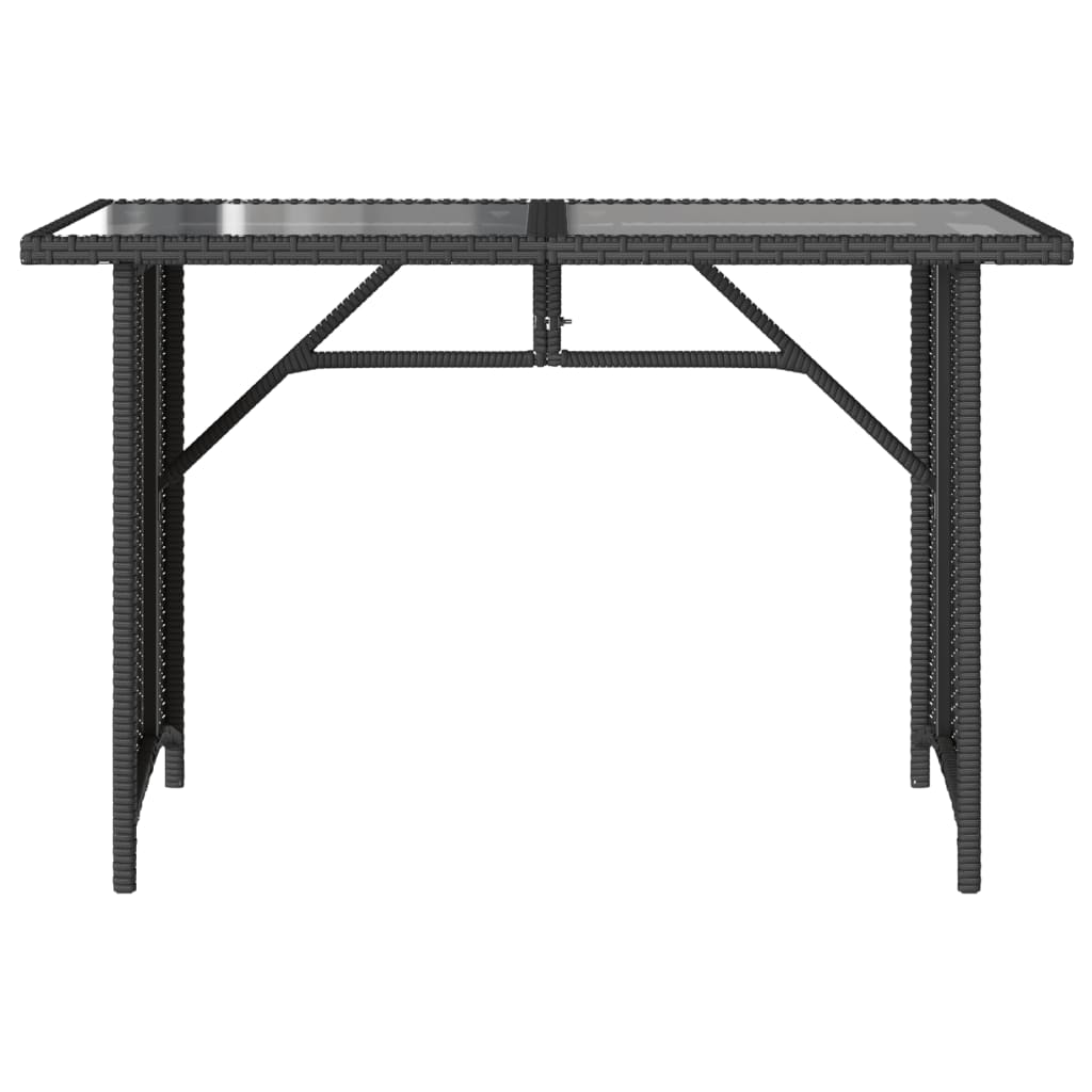 vidaXL Patio Table with Glass Top Black 43.3"x26.8"x27.6" Poly Rattan-3