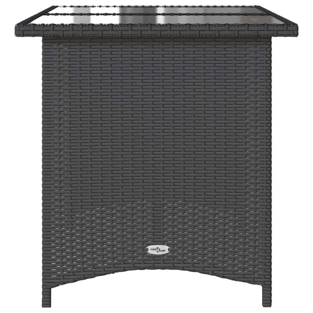 vidaXL Patio Table with Glass Top Black 43.3"x26.8"x27.6" Poly Rattan-4