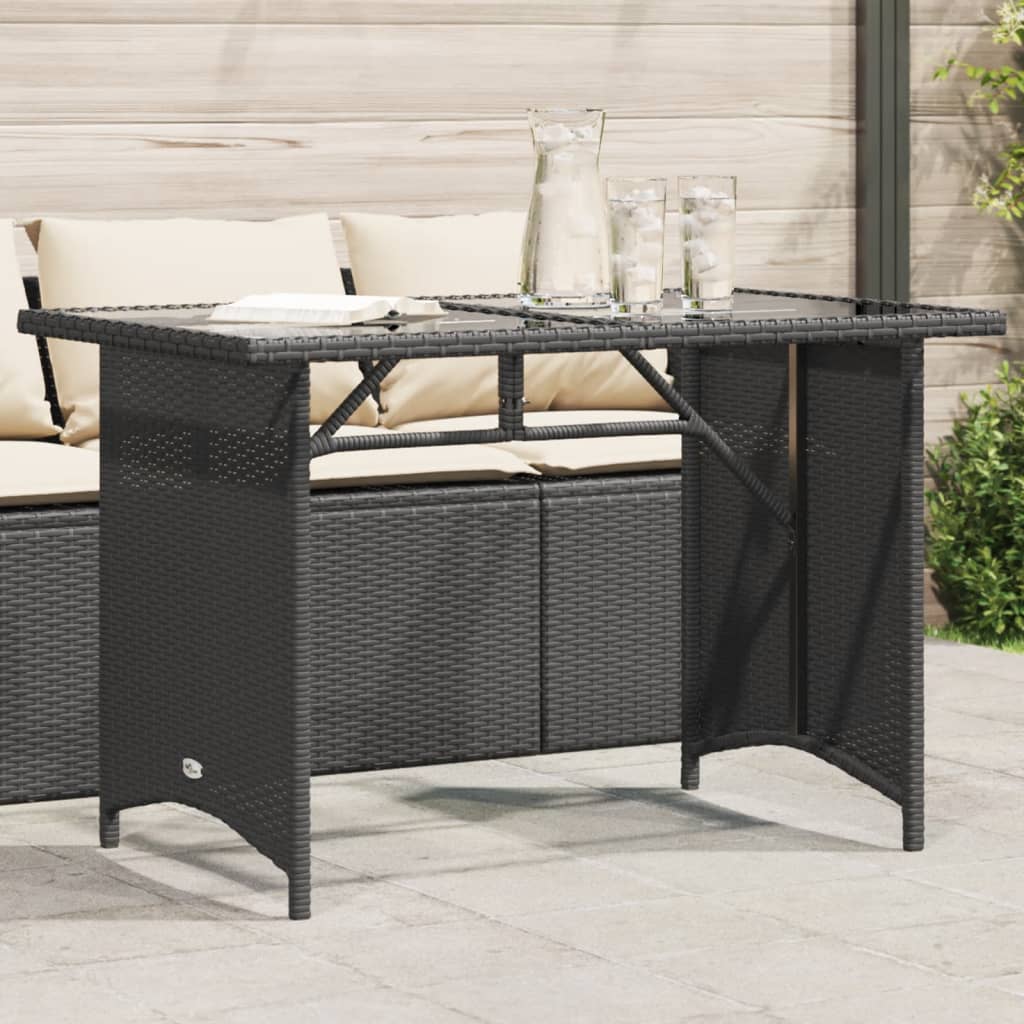 vidaXL Patio Table with Glass Top Black 43.3"x26.8"x27.6" Poly Rattan-0