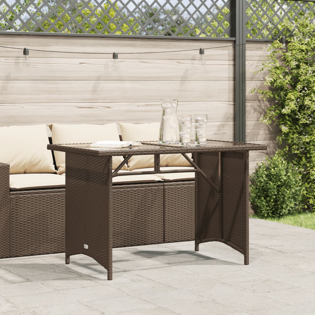 vidaXL Patio Table with Glass Top Brown 43.3"x26.8"x27.6" Poly Rattan-1