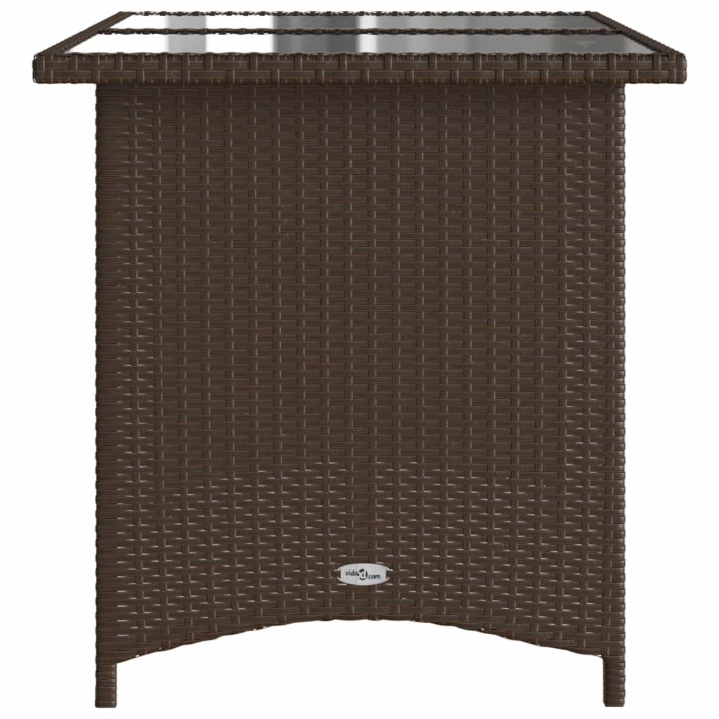 vidaXL Patio Table with Glass Top Brown 43.3"x26.8"x27.6" Poly Rattan-4