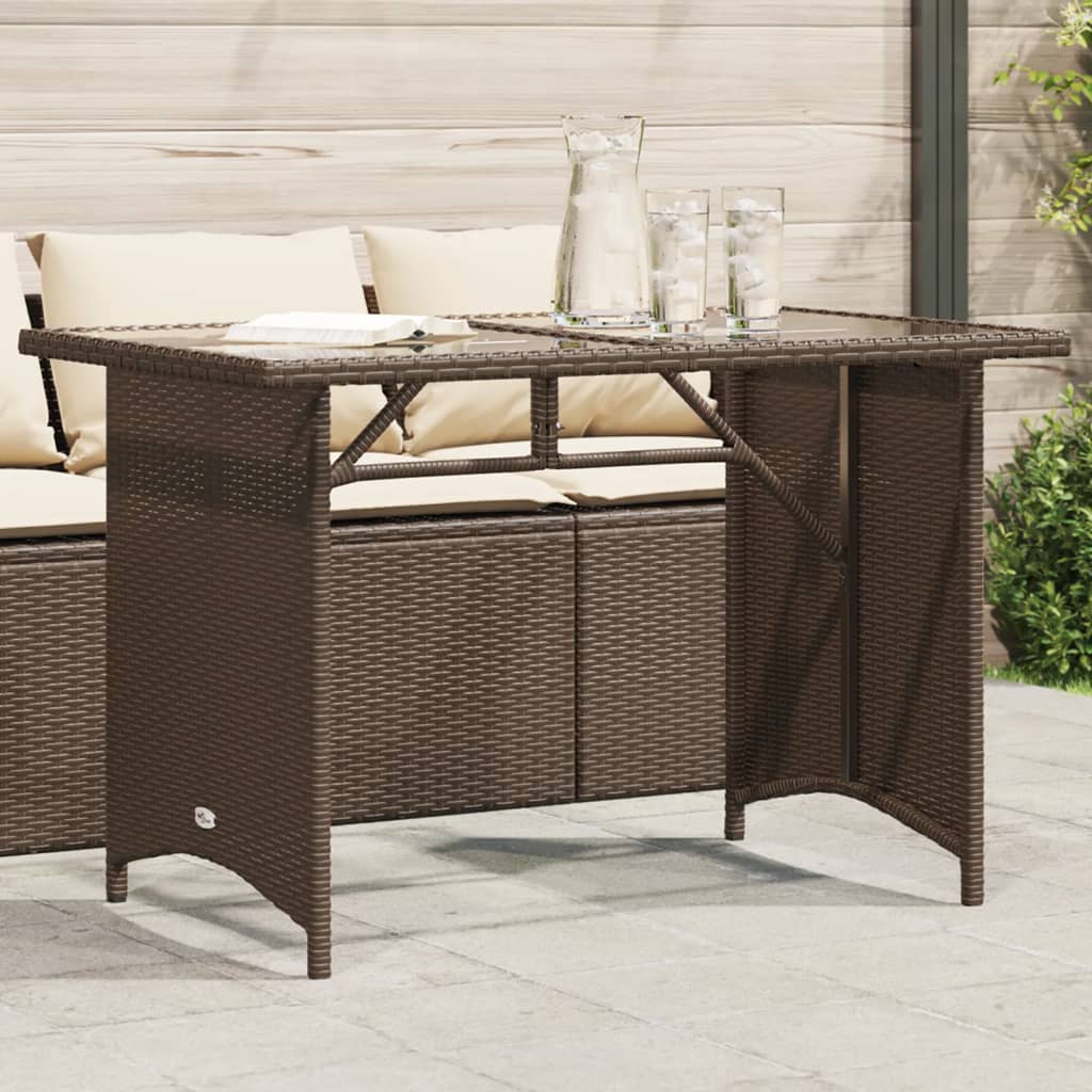 vidaXL Patio Table with Glass Top Brown 43.3"x26.8"x27.6" Poly Rattan-0