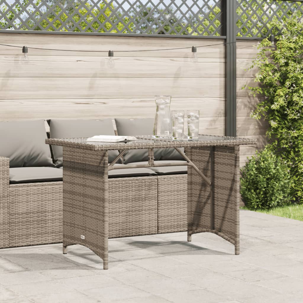 vidaXL Patio Table with Glass Top Gray 43.3"x26.8"x27.6" Poly Rattan-1