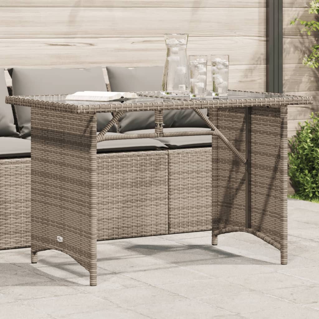 vidaXL Patio Table with Glass Top Gray 43.3"x26.8"x27.6" Poly Rattan-0