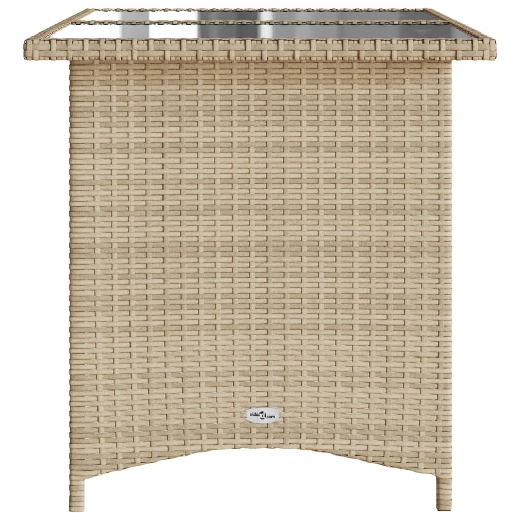 vidaXL Patio Table with Glass Top Beige 43.3"x26.8"x27.6" Poly Rattan-4