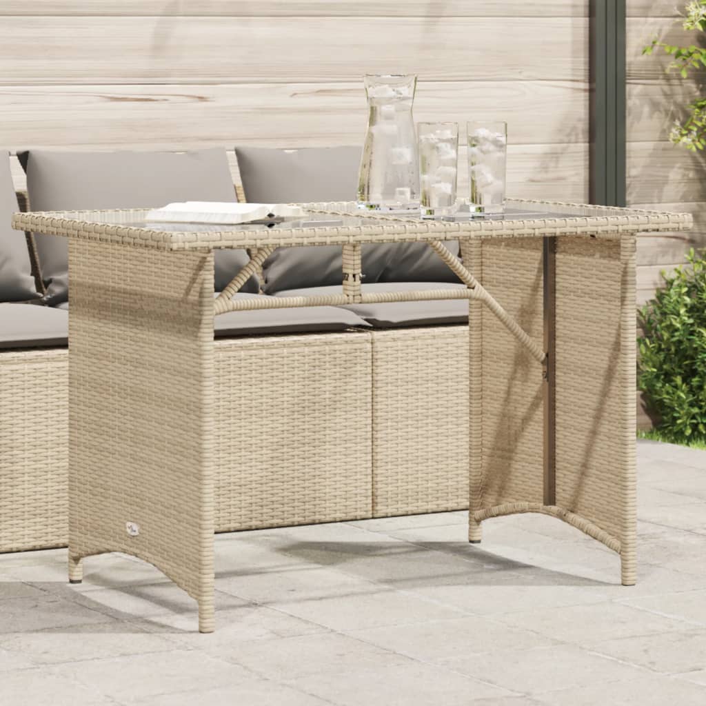 vidaXL Patio Table with Glass Top Beige 43.3"x26.8"x27.6" Poly Rattan-0