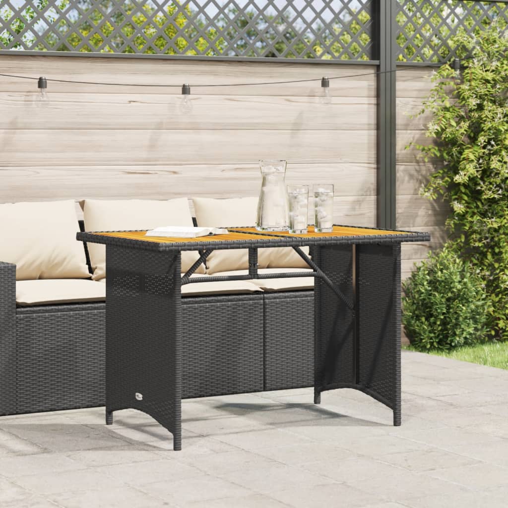 vidaXL Patio Table with Wooden Top Black 43.3"x26.8"x27.6" Poly Rattan-1