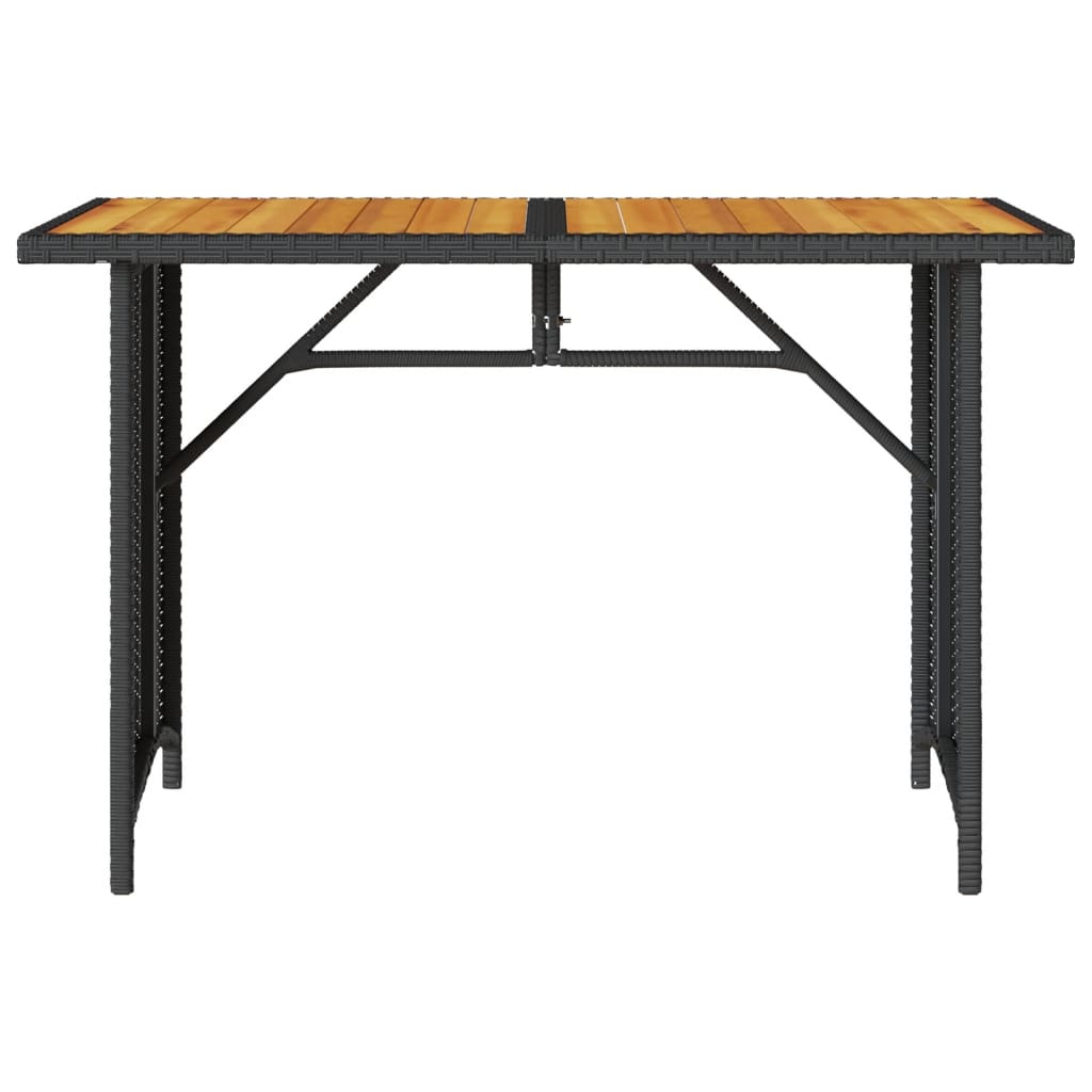 vidaXL Patio Table with Wooden Top Black 43.3"x26.8"x27.6" Poly Rattan-3