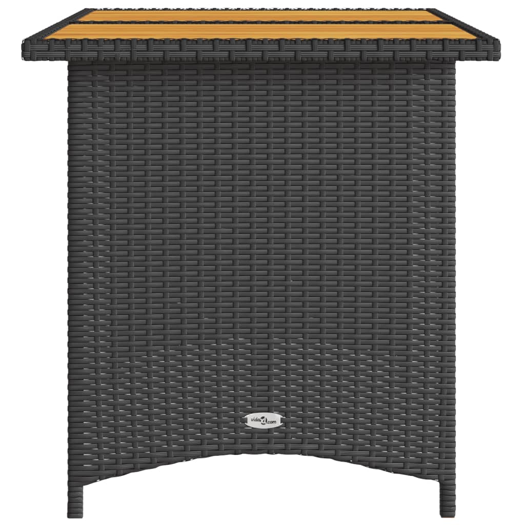 vidaXL Patio Table with Wooden Top Black 43.3"x26.8"x27.6" Poly Rattan-4