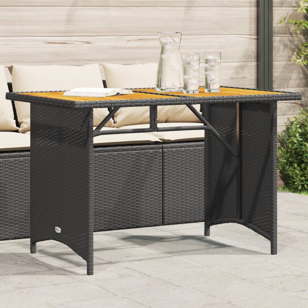 vidaXL Patio Table with Wooden Top Black 43.3"x26.8"x27.6" Poly Rattan-0