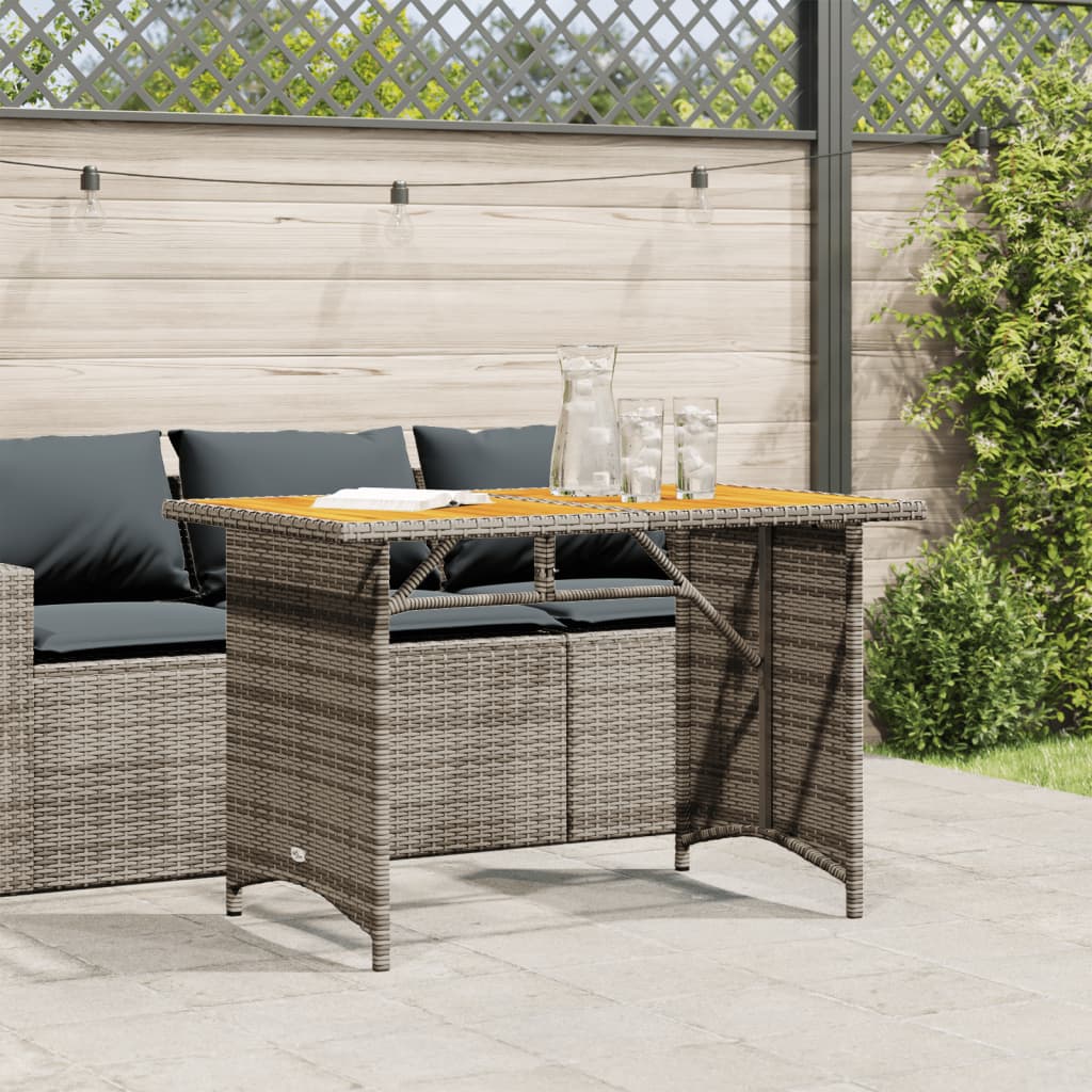 vidaXL Patio Table with Wooden Top Gray 43.3"x26.8"x27.6" Poly Rattan-1