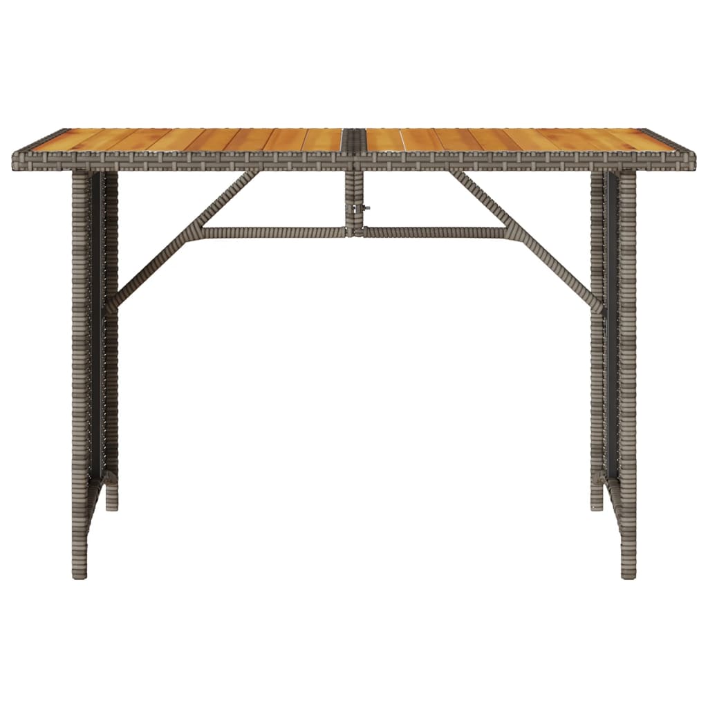 vidaXL Patio Table with Wooden Top Gray 43.3"x26.8"x27.6" Poly Rattan-4