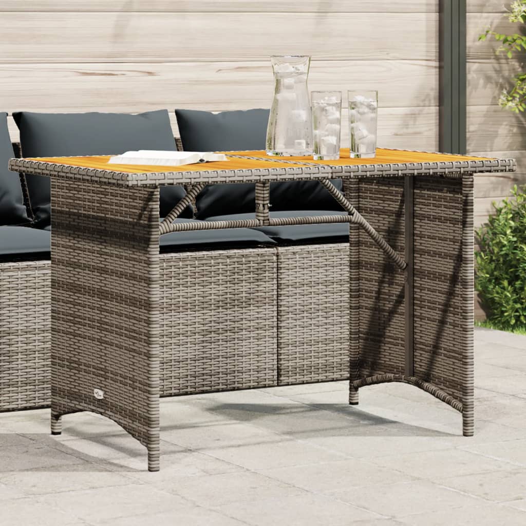 vidaXL Patio Table with Wooden Top Gray 43.3"x26.8"x27.6" Poly Rattan-0