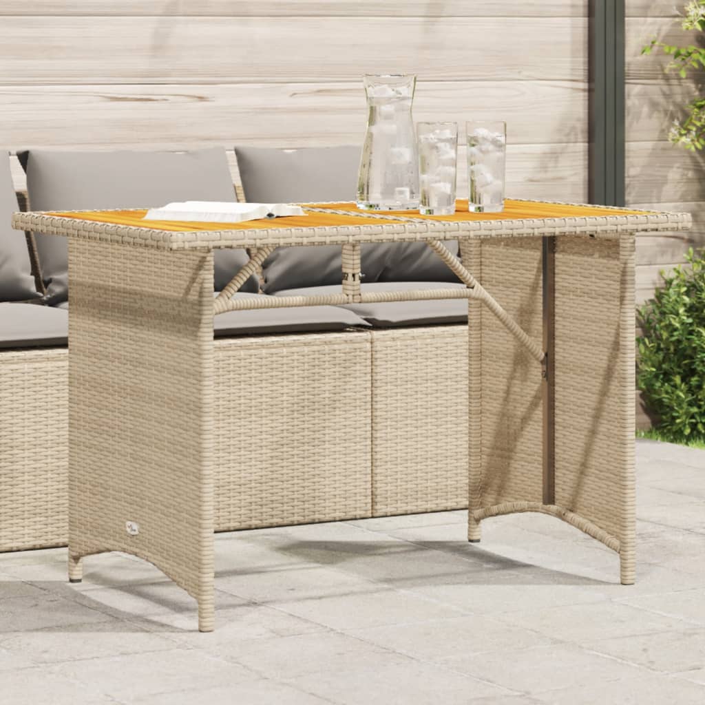 vidaXL Patio Table with Wooden Top Beige 43.3"x26.8"x27.6" Poly Rattan-0