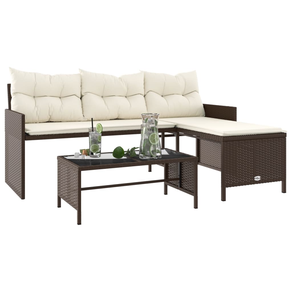 vidaXL Patio Sofa with Table and Cushions L-Shaped Beige Poly Rattan-1