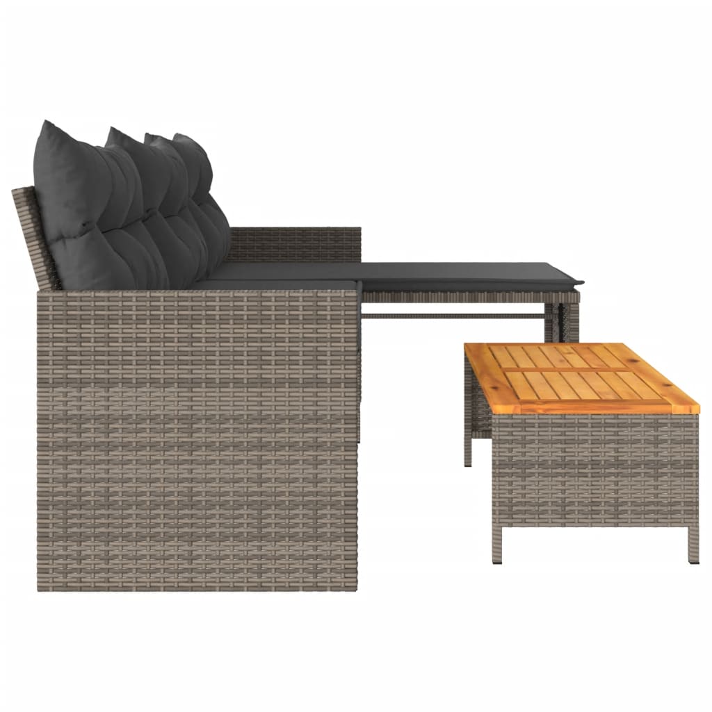 vidaXL Patio Sofa with Table and Cushions L-Shaped Beige Poly Rattan-2