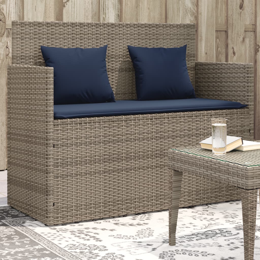 vidaXL Patio Bench with Cushions Outdoor Loveseat Poly Rattan Brown/Gray/Black-6