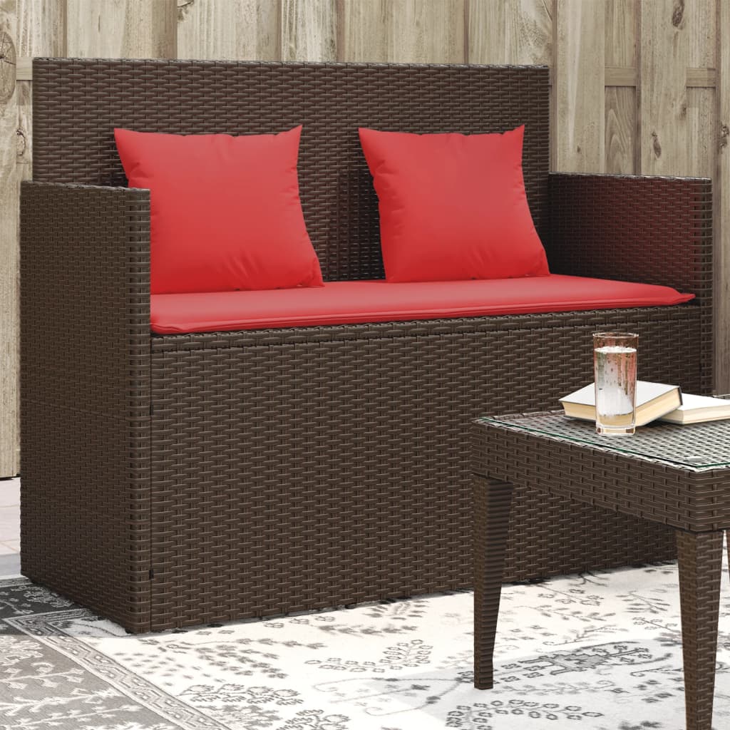 vidaXL Patio Bench with Cushions Outdoor Loveseat Poly Rattan Brown/Gray/Black-5