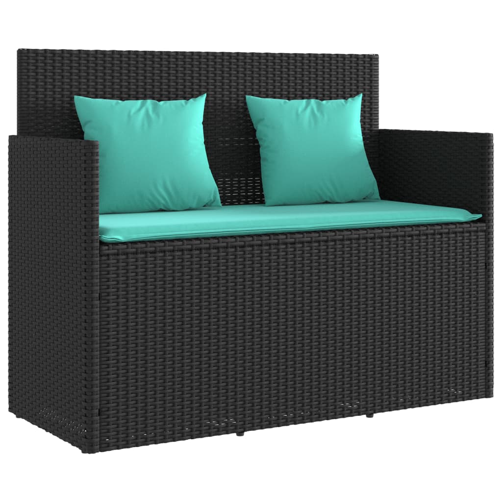 vidaXL Patio Bench with Cushions Outdoor Loveseat Poly Rattan Brown/Gray/Black-0