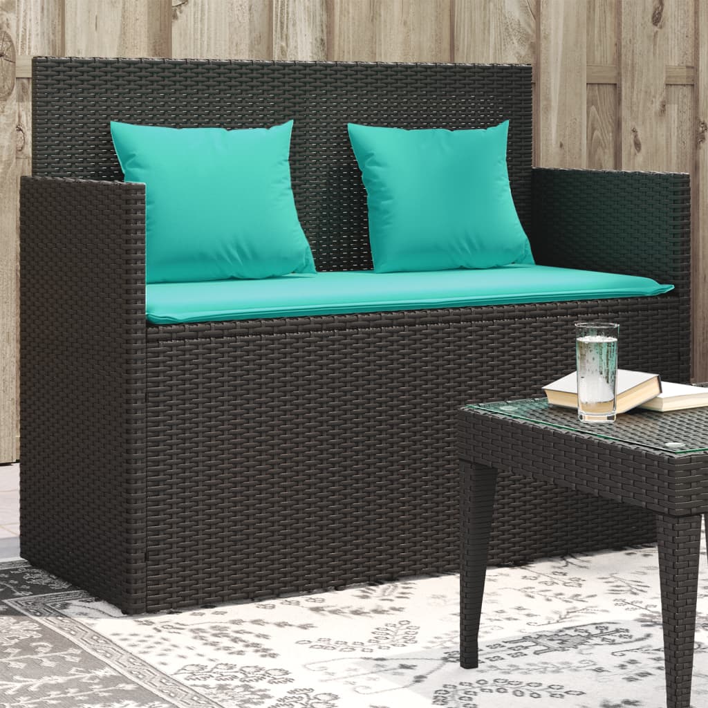 vidaXL Patio Bench with Cushions Outdoor Loveseat Poly Rattan Brown/Gray/Black-4