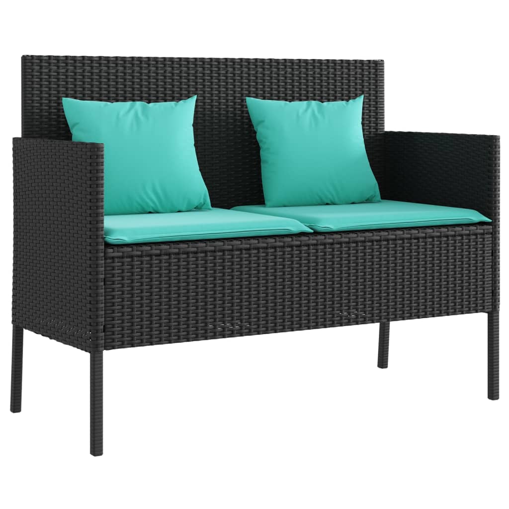 vidaXL Patio Bench with Cushions Outdoor Loveseat Poly Rattan Brown/Gray/Black-2