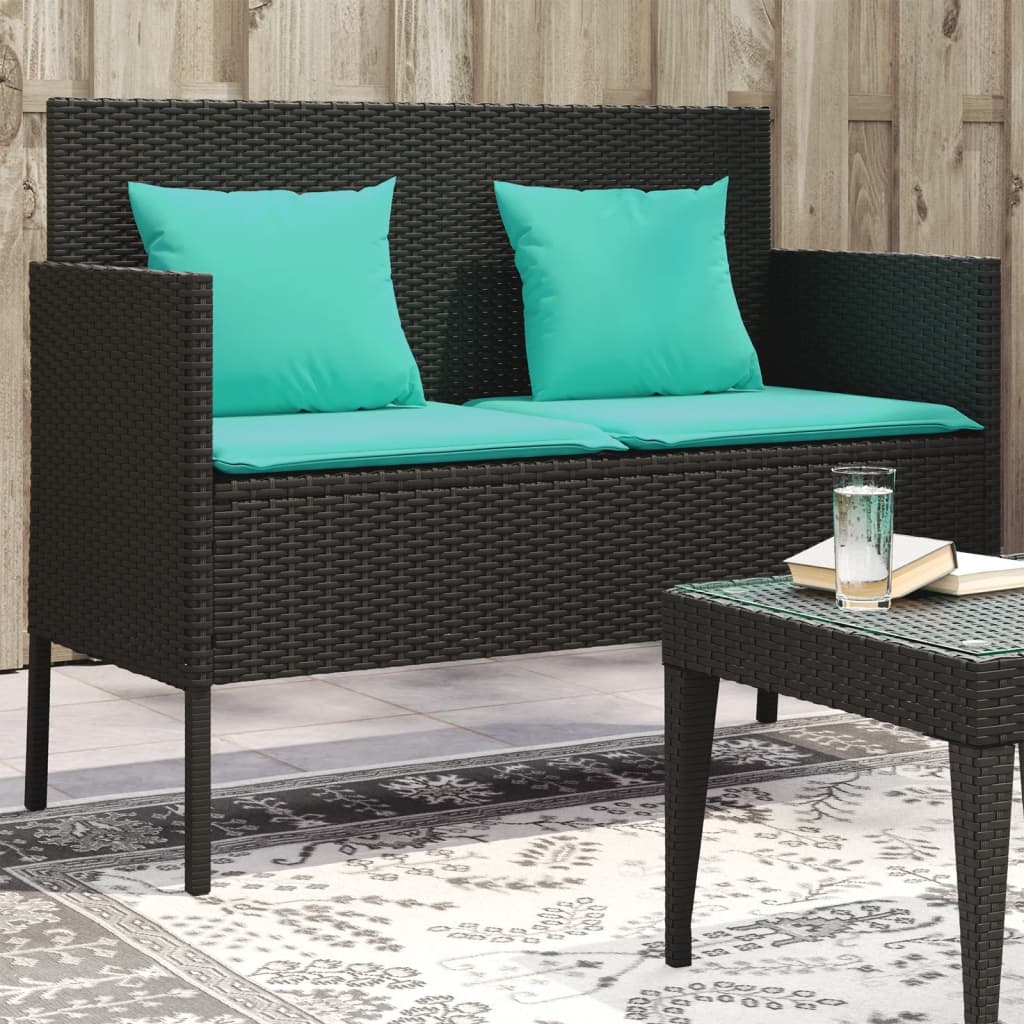 vidaXL Patio Bench with Cushions Outdoor Loveseat Poly Rattan Brown/Gray/Black-5