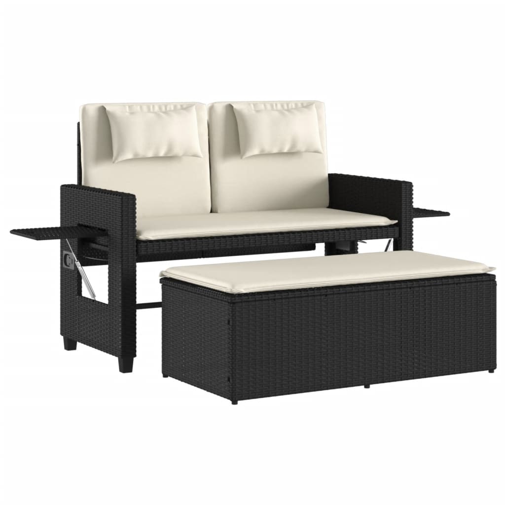 vidaXL Reclining Patio Bench with Cushions Beige Poly Rattan-10